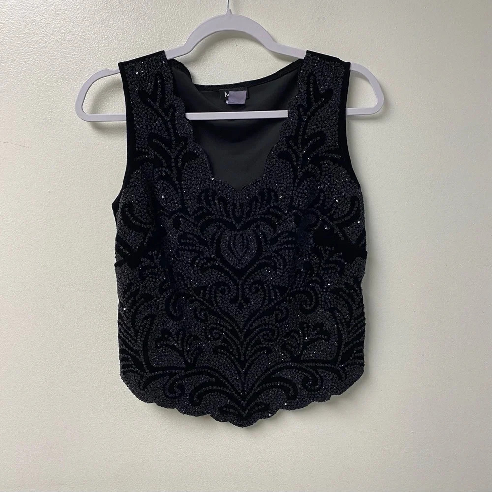 MSK Black Bejeweled Top Size Medium
